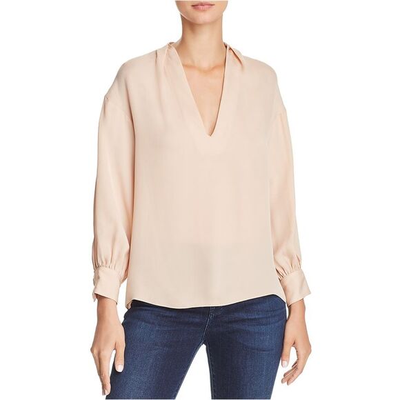 Joie Womens V-Neck Peasant Blouse Pink NWT
